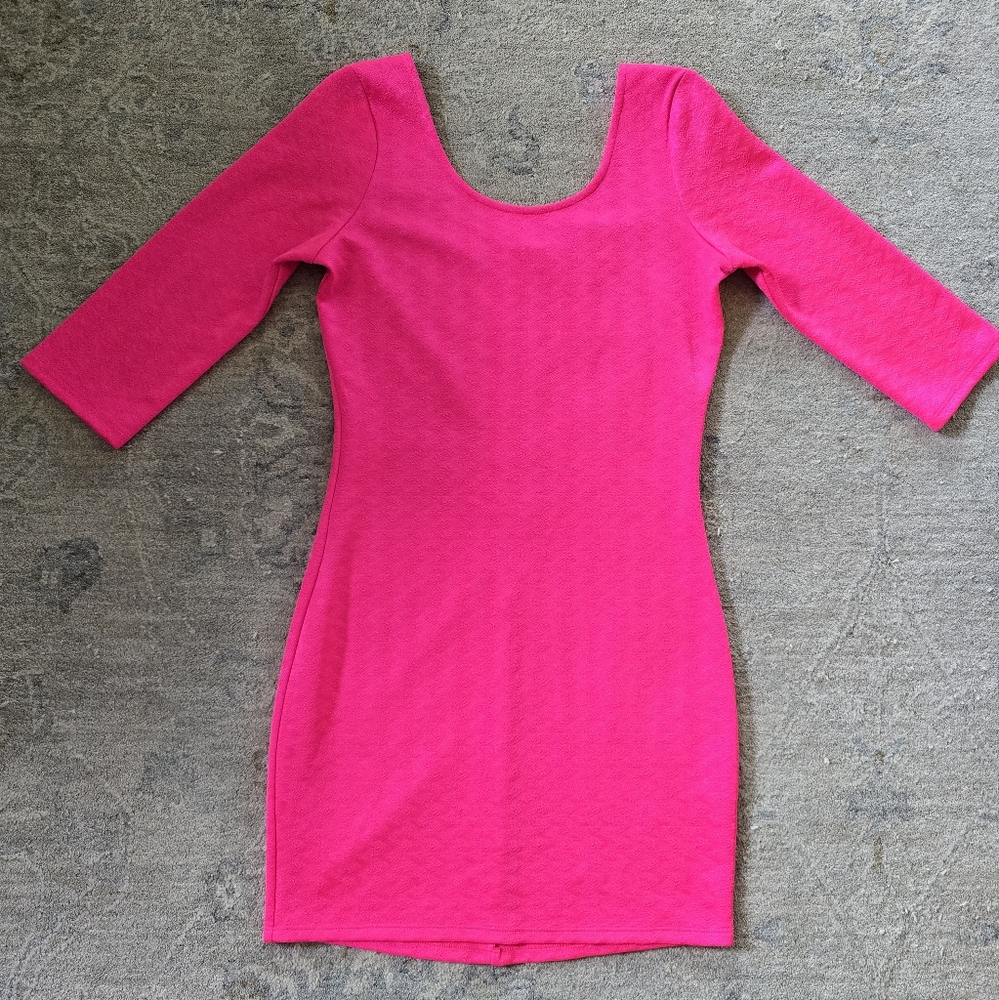 NWOT Charlotte Russe Hot Pink Bodycon Chevron Textured Mini Dress